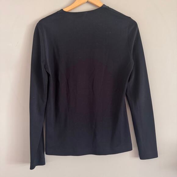 AKRIS Black V Neck Minimalist Long Sleeve Silk Top Size 12 - Picture 5 of 5